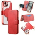 thumbnail image 1 of ELEHOLD for iPhone 14 Plus Case,Compatible with Mag Safe Accessories, Luxury Business 2 in 1 Detachable Flip Walle PU Leather Clear Soft TPU Back Folio Case + Lens Protector,Red, 1 of 10