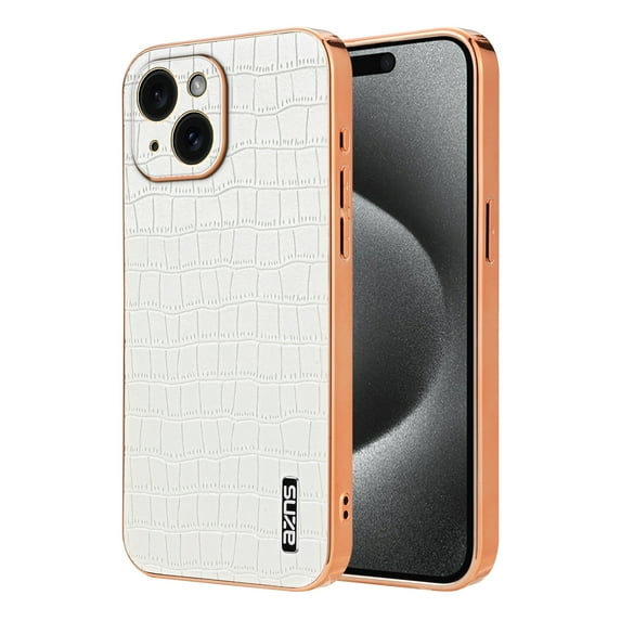ELEHOLD for iPhone 14 Plus Case,Compatible with MagSafe Luxury PU Leather Embossed Crocodile Pattern Plating Edge Shockproof Smudge-proof Full Protection Case for iPhone 14 Plus,White