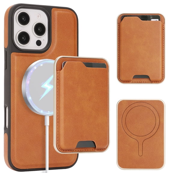 ELEHOLD For iPhone 14 Plus Case with Magnetic Detachab Card Holder, Faux Leather Shockproof Cover Anti-Scratch Slim Wireless Charging Wallet Case , Brown
