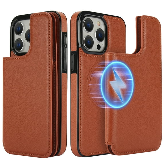 ELEHOLD for iPhone 14 Plus Case with Magnetic Detachable Leather Card Slot Wallet 2-in-1 Multi-Functional Rugged Shockproof Wireless Charging Compatible Purse Case for iPhone 14 Plus,Brown