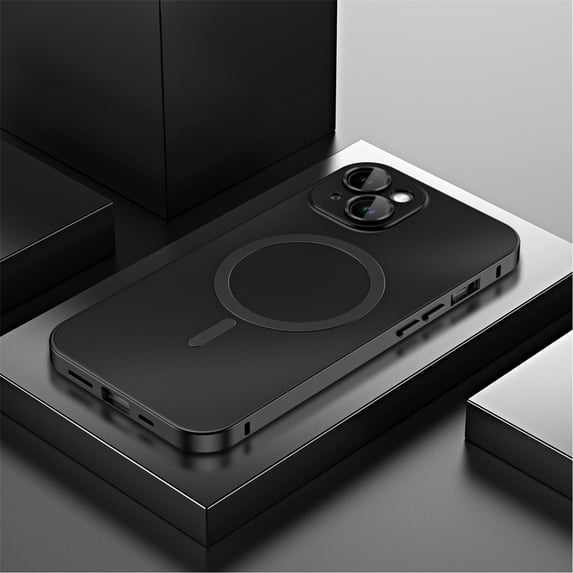 ELEHOLD for iPhone 14 Plus Case Rugged Metal Alloy Bumper Matte Back Case with Camera Lens Protective Film Safety Lock Clasp Slim Lightweight Shockproof Case Compatible with Mag Safe,black