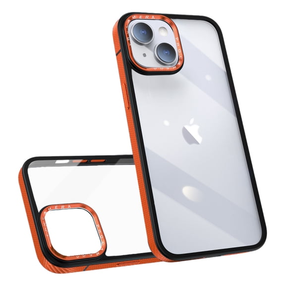 ELEHOLD for iPhone 14 Plus Case Transparent Crystal Clear Back Case Carbon Fiber Texture Bumper Shockproof Protective Slim Anti-Yellowing Cover for iPhone 14 Plus,orange