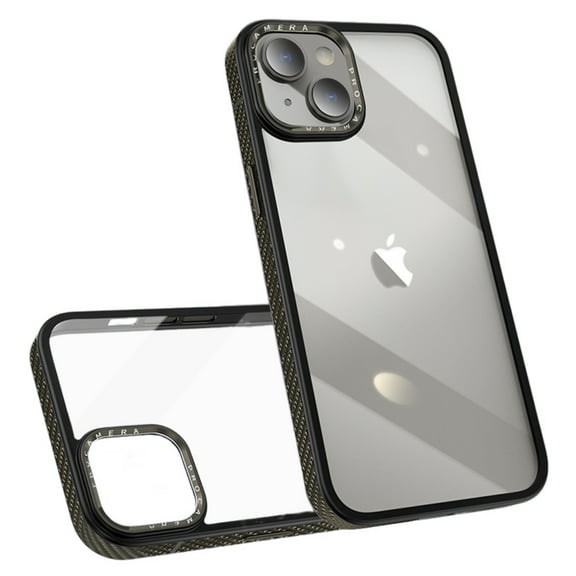 ELEHOLD for iPhone 14 Plus Case Transparent Crystal Clear Back Case Carbon Fiber Texture Bumper Shockproof Protective Slim Anti-Yellowing Cover for iPhone 14 Plus,gray