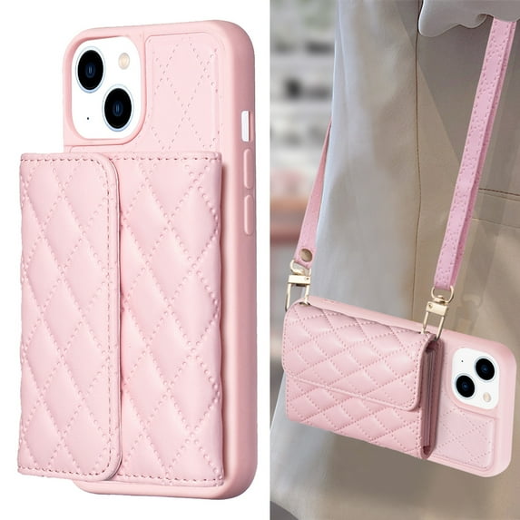 ELEHOLD for iPhone 14 Plus Case Wallet with Credit Card Holder Crossbody Lanyard, Soft PU Leather Magnetic Flip Folio Purse Case for iPhone 14 Plus,Pink