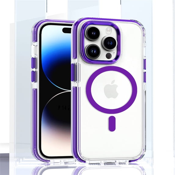 ELEHOLD for iPhone 14 Plus Clear Case Hybrid PC Back Transparent Anti-Yellowing Clear Support Wireless Charging Magnetic MagSafe Slim Shockproof Protective Case,purple