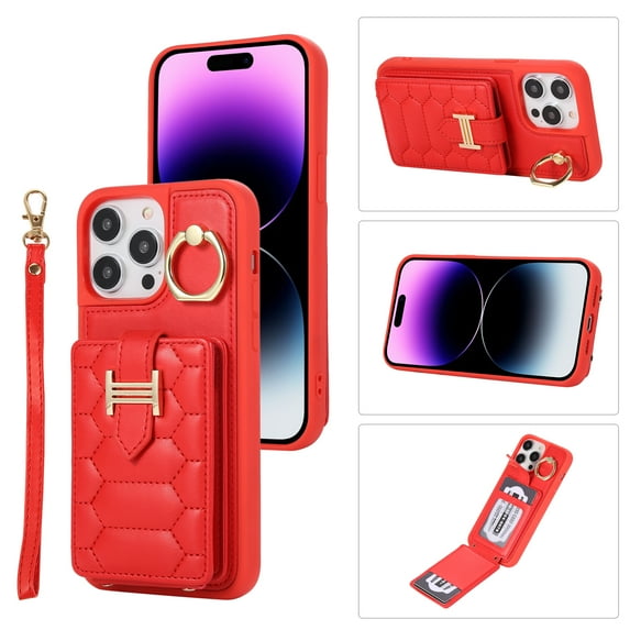 ELEHOLD for iPhone 14 Plus Crossbody Wallet Case with Card Holder Soft PU Leather Shockproof Protective Cover with Shoulder Strap for Women Girls for iPhone 14 Plus,red