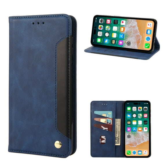 ELEHOLD for iPhone 14 Plus Flip Wallet Case, Slim Shockproof Premium Vintage PU Leather Magnetic Closure Built-in Card Holders Kickstand Function Wallet Purse Case,blue