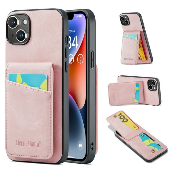 ELEHOLD for iPhone 14 Plus Leather Wallet Case with Card Slots Magnetic Button Kickstand Function Full Body Protective Shockproof Cover for iPhone 14 Plus 6.7",Pink