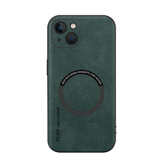 ELEHOLD For iPhone 14 Plus Luxury Leather Magnetic Shockproof Case Slim Drop Protection Cover, Lens & Screen Protection, Compatible with Magsafe, Skin-Friendly, Green