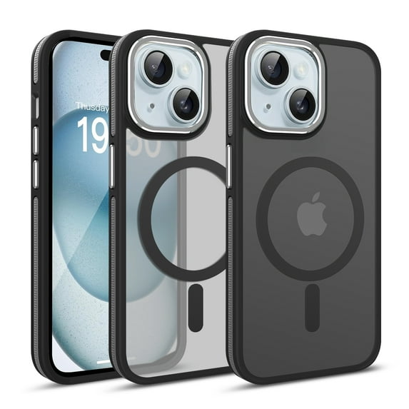 ELEHOLD for iPhone 14 Plus Matte Magnetic Case,Translucent Clear Cover Compatible with Mag Safe, Military Grade Drop Protection Shockproof Back Phone Cover for iPhone 14 Plus,Black