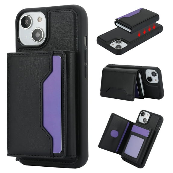 ELEHOLD for iPhone 14 Plus Premium PU Leather Wallet Case Detachable Magnetic Card Holders RFID Blocking Function Flip Stand Shockproof Full Protection Case for iPhone 14 Plus,black