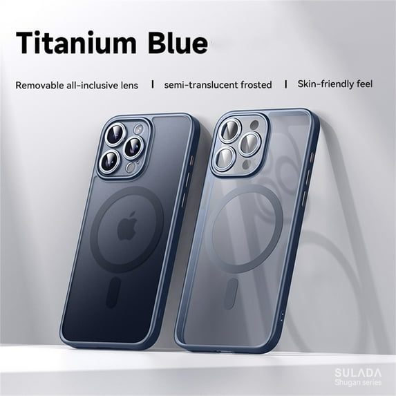 ELEHOLD for iPhone 14 Plus Translucent Matte Case Removable All-inclusive Lens Protection Slim Lightweight Magnetic Compatible with MagSafe Shockproof Case for iPhone 14 Plus,blue