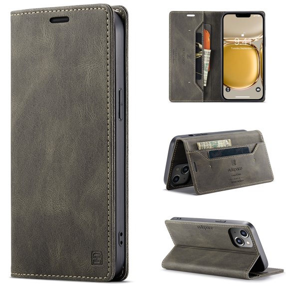 ELEHOLD for iPhone 14 Plus Wallet Case, Slim Luxury PU Leather Flip Cover RFID Blocking Card Slots Magnetic Closure Anti-Scratch Shockproof Case for iPhone 14 Plus 6.7 inch,Coffee