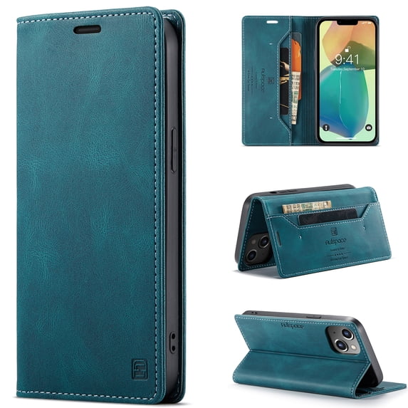 ELEHOLD for iPhone 14 Plus Wallet Case, Slim Luxury PU Leather Flip Cover RFID Blocking Card Slots Magnetic Closure Anti-Scratch Shockproof Case for iPhone 14 Plus 6.7 inch,Blue