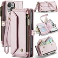 thumbnail image 1 of ELEHOLD for iPhone 14 Plus Wallet Case,Support Wireless Charging PU Leather RFID Blocking Card Holder Kickstand Flip Shockproof Protective Case with Crossbody Wristlet Strap for iPhone 14 Plus,Pink, 1 of 9