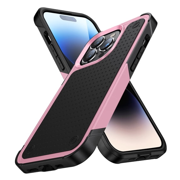 ELEHOLD for iPhone 14 Pro 2022 Fit Case, Military-Grade Dual Layer Raised Frame Screen & Camera Lens Protective Armor Hybrid PC+TPU Anti-Drop Shockproof Slim Rugged Case,Pink