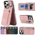 thumbnail image 1 of ELEHOLD for iPhone 14 Pro 6.1" Vintage Leather Wallet Case,Practical Card Holders RFID Blocking Zipper Wallet Kickstand Ring Holder Shockproof Anti-Scratch Case for Women Men,Pink, 1 of 8