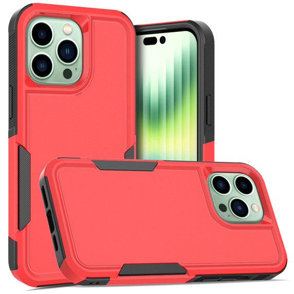 ELEHOLD for iPhone 14 Pro 6.1 inch Case, Armor Rugged Hard PC Soft TPU Hybrid Anti-Drop Camera Lens Protection Shockproof Glossy Non-Slip Slim Fit Case for iPhone 14 Pro,Red