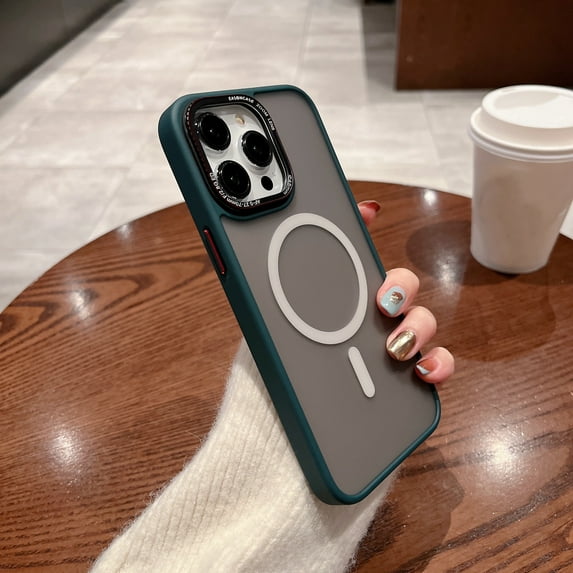 ELEHOLD for iPhone 14 Pro 6.1 inch Case, Slim Translucent Matte Back Magnetic Wireless Charging Compatible with MagSafe Drop Protection Shockproof Frosted Case for iPhone 14 Pro, Darkgreen