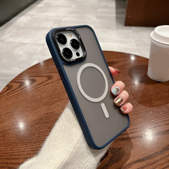 ELEHOLD for iPhone 14 Pro 6.1 inch Case, Slim Translucent Matte Back Magnetic Wireless Charging Compatible with MagSafe Drop Protection Shockproof Frosted Case for iPhone 14 Pro, Darkblue