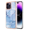 thumbnail image 1 of ELEHOLD for iPhone 14 Pro 6.1 inch Marble Case, Clear Electroplated Frame Soft TPU Anti-Scratch Wear-Resistant Wireless Charging Slim Fit Transparent Case for iPhone 14 Pro, Blue, 1 of 8