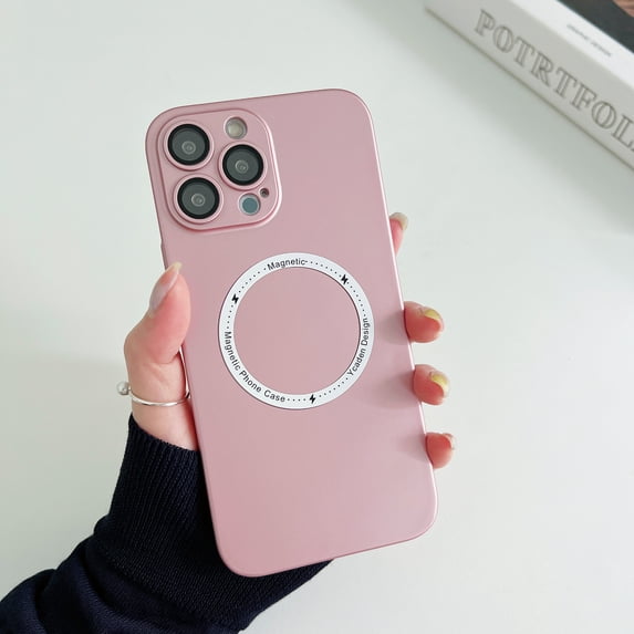 ELEHOLD for iPhone 14 Pro 6.1 inch Slim Case, Built-in Magnetic Ring Compatible with MagSafe Support Wireless Charging Lens Protective Film Screen Protection Anti-Scratch Shockproof Case,Rosegold