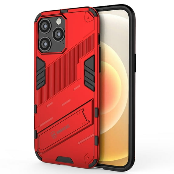 ELEHOLD for iPhone 14 Pro Armor Rugged Case with Hidden Kickstand PC Back + TPU Bumper Anti-Fall Drop Resistant Shockproof Lightweight Hybird Case for iPhone 14 Pro 6.1 inch, Red
