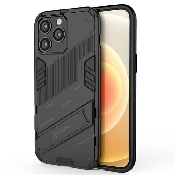 ELEHOLD for iPhone 14 Pro Armor Rugged Case with Hidden Kickstand PC Back + TPU Bumper Anti-Fall Drop Resistant Shockproof Lightweight Hybird Case for iPhone 14 Pro 6.1 inch, Black
