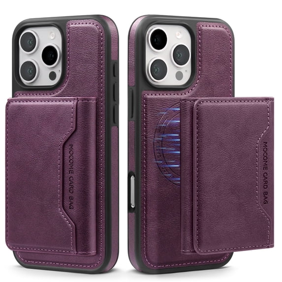 ELEHOLD for iPhone 14 Pro Case , Compatible Mag safe Accessory Luxury 2 in 1 Detachable PU Leather Flip Kickstand Credit Slots Wallet Shockproof Case for iPhone 14 Pro,Purple