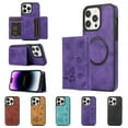 thumbnail image 1 of ELEHOLD for iPhone 14 Pro Case PU Leather 2-in-1 Multi-Functional with Magnetic Detachable Card Holder Leaf Pattern Drop Protection Shockproof Wallet Case Compatible with Mag Safe,purple, 1 of 1