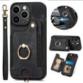 thumbnail image 1 of ELEHOLD for iPhone 14 Pro Case with Ring Holder, iPhone 14 Pro Wallet Case with RFID Blocking Card Holder Wristlet Strap, Magnetic Button Flip Folio Kickstand Shockproof Phone Cover,Black, 1 of 10