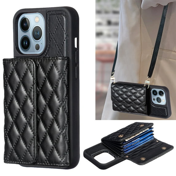 ELEHOLD for iPhone 14 Pro Case Wallet with Credit Card Holder Crossbody Lanyard, Soft PU Leather Magnetic Flip Folio Purse Case for iPhone 14 Pro,Black