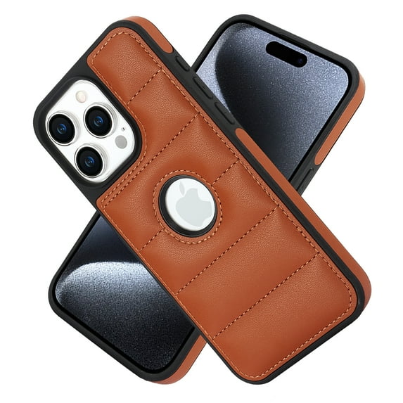 ELEHOLD for iPhone 14 Pro Leather Case Luxury Premium PU Leather Logo Cutout View Full Coverage Slim Lightweight Non-Slip Shockproof Protective Case for iPhone 14 Pro,brown