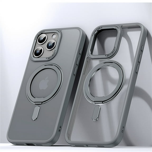 ELEHOLD for iPhone 14 Pro Magnetic Clear Case Transparent Clear Back Cover with Invisible 360 Rotation Ring Kickstand Matte Bumper Shockproof Protective Cover Compatible with Mag Safe,gray