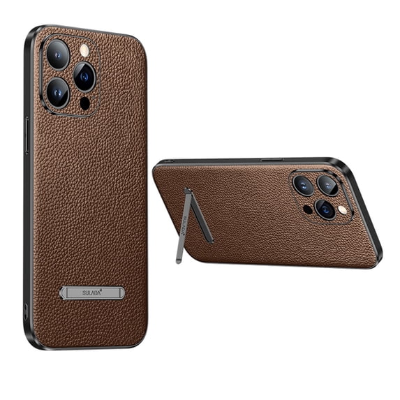 ELEHOLD for iPhone 14 Pro Max 2022 Case, Luxury Skin Feel PU Leather Hidden Bracket All-Inclusive Camera Lens Protecton Shockproof Hybird Slim Fit Case for iPhone 14 Pro Max 6.7 inch, Coffee