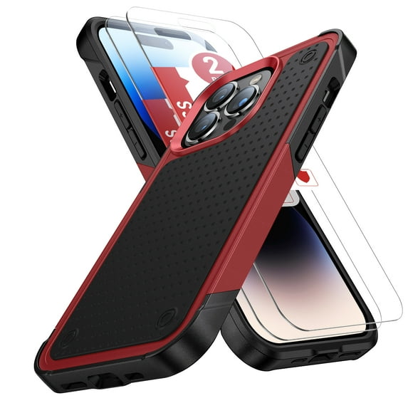 ELEHOLD for iPhone 14 Pro Max 2022 Fit Case, Military-Grade Dual Layer Raised Frame Screen & Camera Lens Protective Armor Hybrid PC+TPU Anti-Drop Shockproof Slim Rugged Case,Red