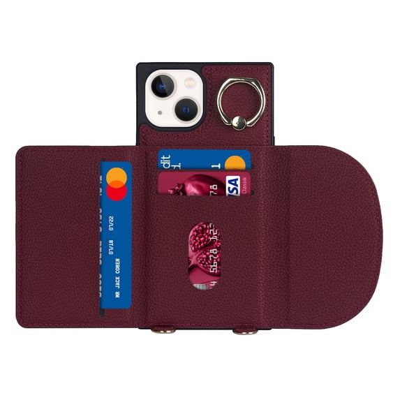 ELEHOLD for iPhone 14 Pro Max 6.7 inch Case, Adjustable Lanyard Crossbody Case with Metal Ring Card Slot Wallet Pocket Anti-Scratch Shockproof Case for iPhone 14 Pro Max,Winered
