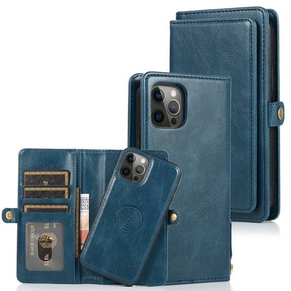 ELEHOLD for iPhone 14 Pro Max 6.7 inch Luxury Multi-Functional Wallet Case with Card Slots Dual-Use Detachable Phone Case Magnetic Function Lanyard Shockproof Wallet Case,Navyblue
