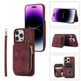 thumbnail image 1 of ELEHOLD for iPhone 14 Pro Max 6.7 inch Luxury Zipper Wallet Case with Card Slots Zipper Pocket Kickstand Function Wriststrap Crossbody Shoulder Strap Shockproof Purse Case,Winered, 1 of 8