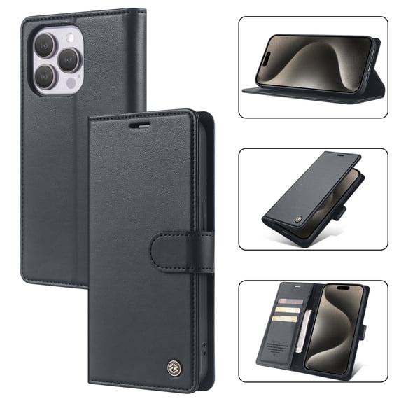 ELEHOLD for iPhone 14 Pro Max Business Wallet Case with RFID Blocking Credit Card Holder PU Leather Flip Kickstand Protective Shockproof Cover Women Men for iPhone 14 Pro Max,Black