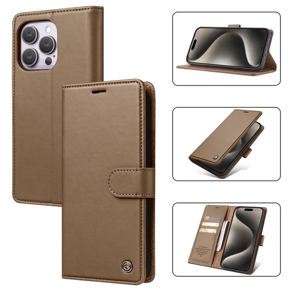 ELEHOLD for iPhone 14 Pro Max Business Wallet Case with RFID Blocking Credit Card Holder PU Leather Flip Kickstand Protective Shockproof Cover Women Men for iPhone 14 Pro Max,Brown