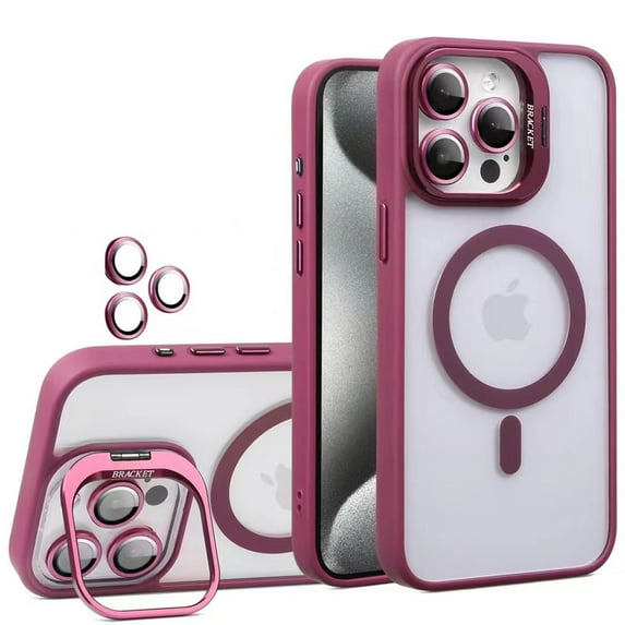 ELEHOLD for iPhone 14 Pro Max Case,Compatible with Mag Safe Accessory,Magnetic Not Yellowing Anti-Scratch Len Stand Shockproof Clear Phone Case with Lens Protector for iPhone 14 Pro Max ,Winered