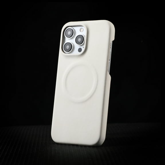 ELEHOLD for iPhone 14 Pro Max Case,Compatible with Wireless Charging Top Grain Vintage PU Leather Button Depression Camera Bezel Protection Slim Fit Premium Case for iPhone 14 Pro Max,White