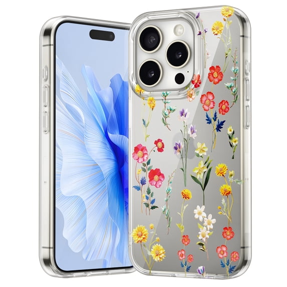 ELEHOLD for iPhone 14 Pro Max Case Flower Floral Embossed Pattern Crystal Clear Back Soft Shockproof TPU Bumper Slim Lightweight Anti-Yellowing Case, C