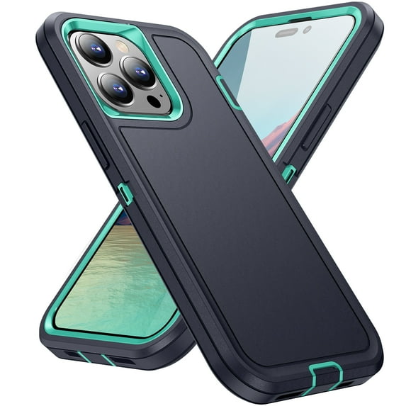 ELEHOLD for iPhone 14 Pro Max Case, Heavy Duty Military Grade Drop Protection Full Body Rugged Shockproof Tough Protective Cover for iPhone 14 Pro Max,Deep Blue+Mint
