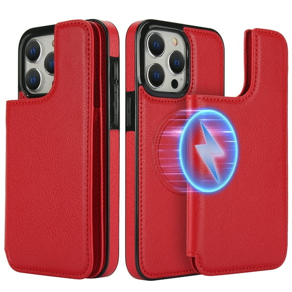 ELEHOLD for iPhone 14 Pro Max Case with Magnetic Detachable Leather Card Slot Wallet 2-in-1 Multi-Functional Rugged Shockproof Wireless Charging Compatible Purse Case for iPhone 14 Pro Max,Red