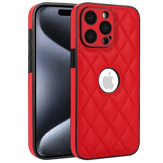 ELEHOLD for iPhone 14 Pro Max Case, Soft PU Leather Slim Logo View Classic Luxury Elegant Thin Protective All-Around Shockproof Phone Case for iPhone 14 Pro Max,Red