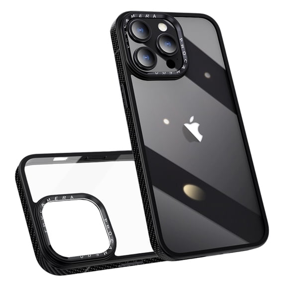 ELEHOLD for iPhone 14 Pro Max Case Transparent Crystal Clear Back Case Carbon Fiber Texture Bumper Shockproof Protective Slim Anti-Yellowing Cover for iPhone 14 Pro Max,black