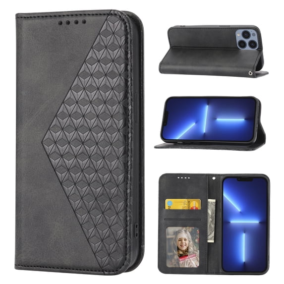 ELEHOLD iPhone 14 Pro Max Flip Wallet Case Card Slots Card Holders Kickstand Magnetic Lanyard Shockproof Anti-Scratch Case 6.7inch,Black