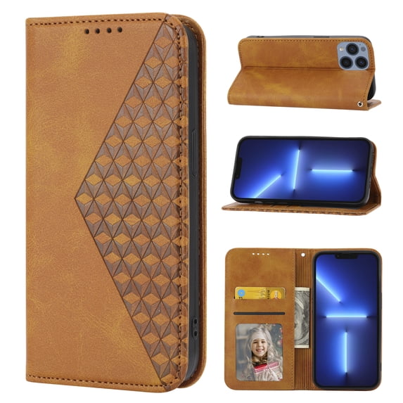 ELEHOLD iPhone 14 Pro Max Flip Wallet Case Card Slots Card Holders Kickstand Magnetic Lanyard Shockproof Anti-Scratch Case 6.7inch,Yellow